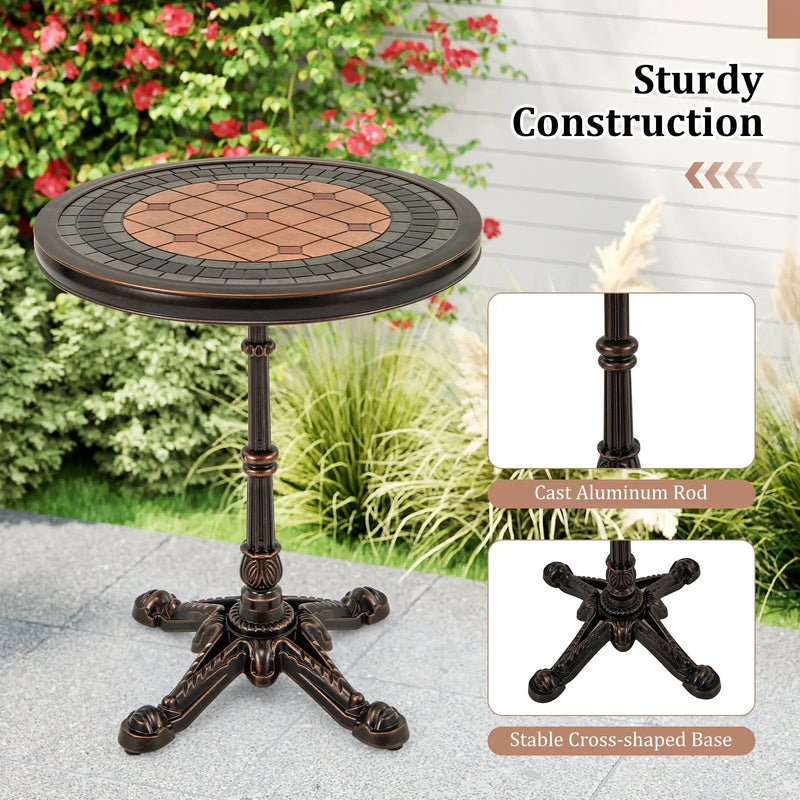 24" Round Patio Dining Table Weather-resistant Cast Aluminum Table-Bronze by DirectDeals