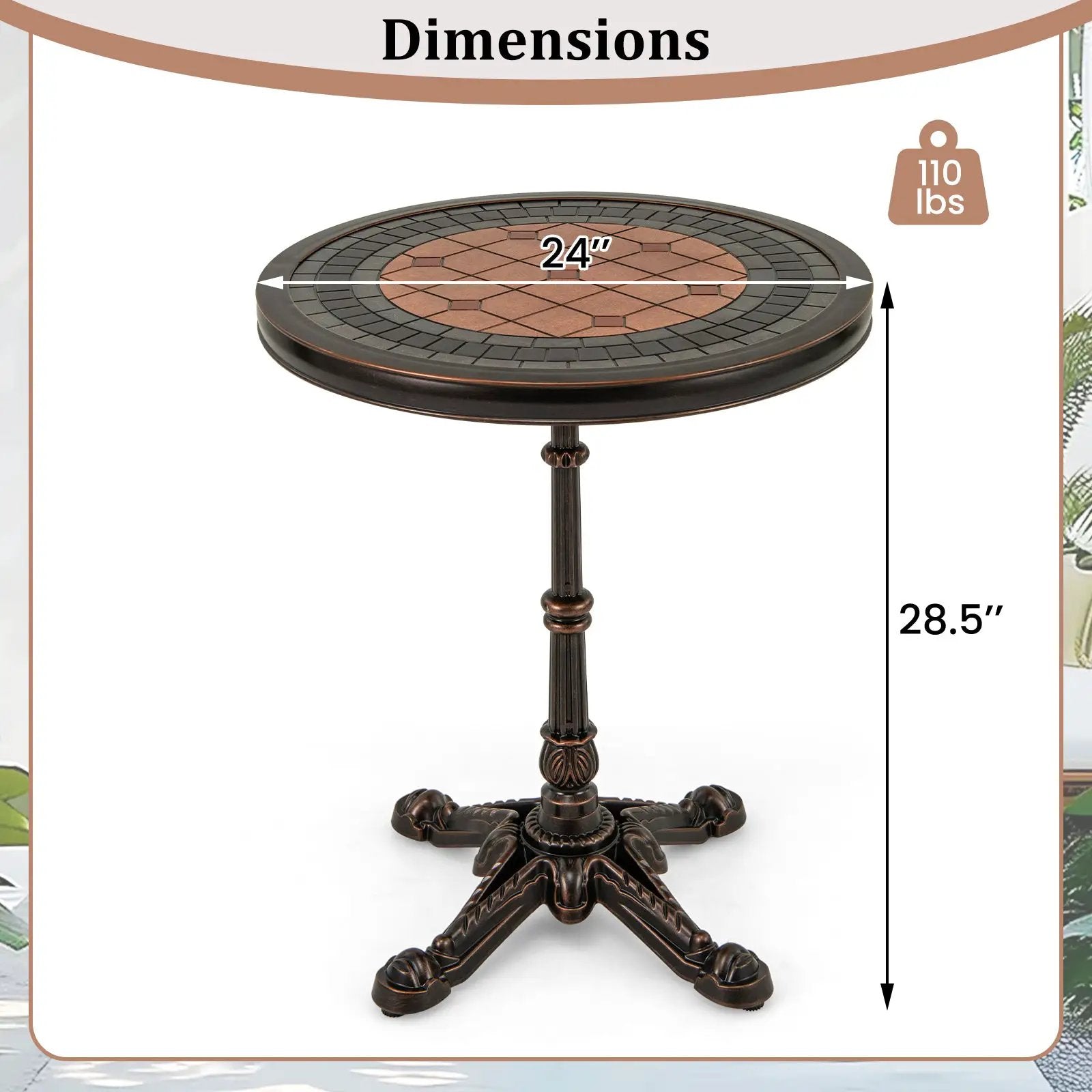24" Round Patio Dining Table Weather-resistant Cast Aluminum Table-Bronze by DirectDeals