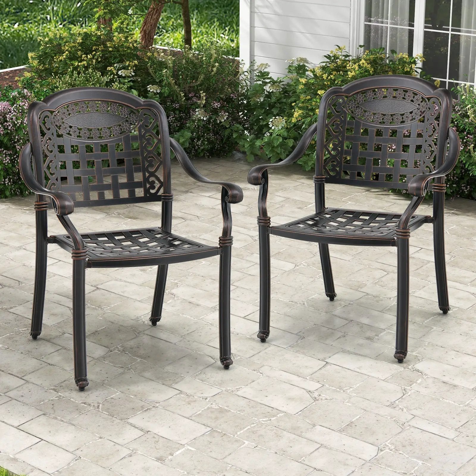 Cast Aluminum Patio Chairs Set of 2 with Armrests by DirectDeals