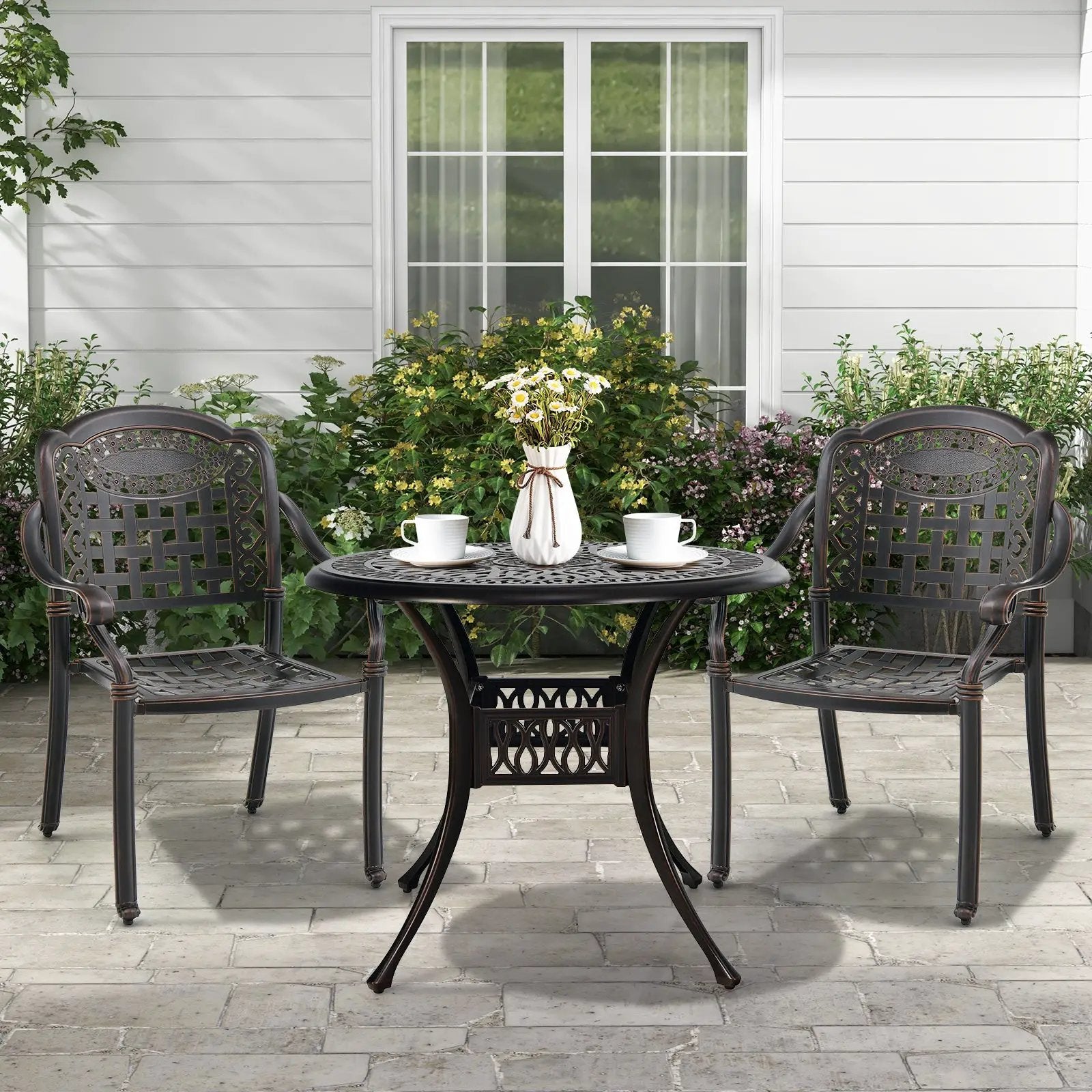 Cast Aluminum Patio Chairs Set of 2 with Armrests by DirectDeals