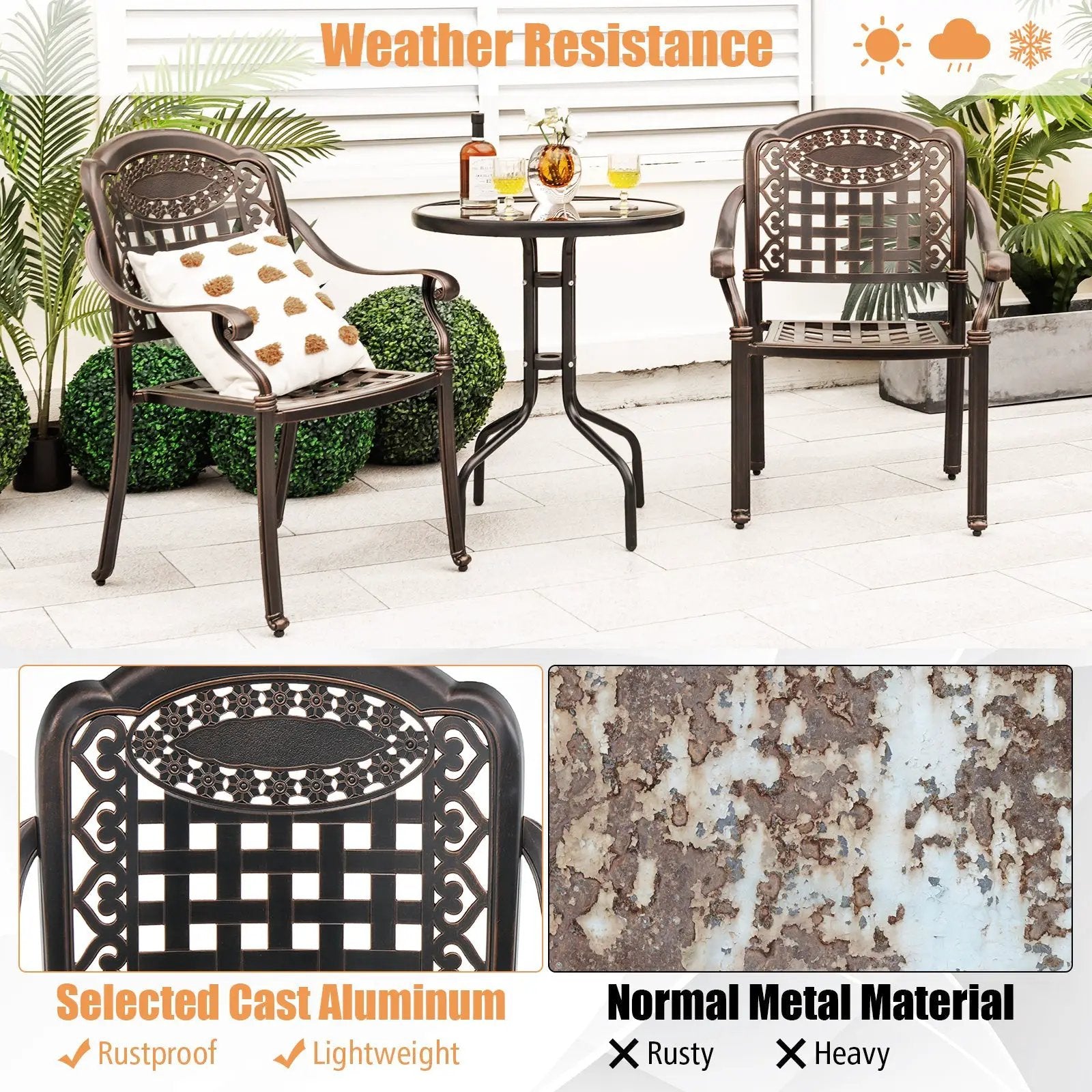 Cast Aluminum Patio Chairs Set of 2 with Armrests by DirectDeals