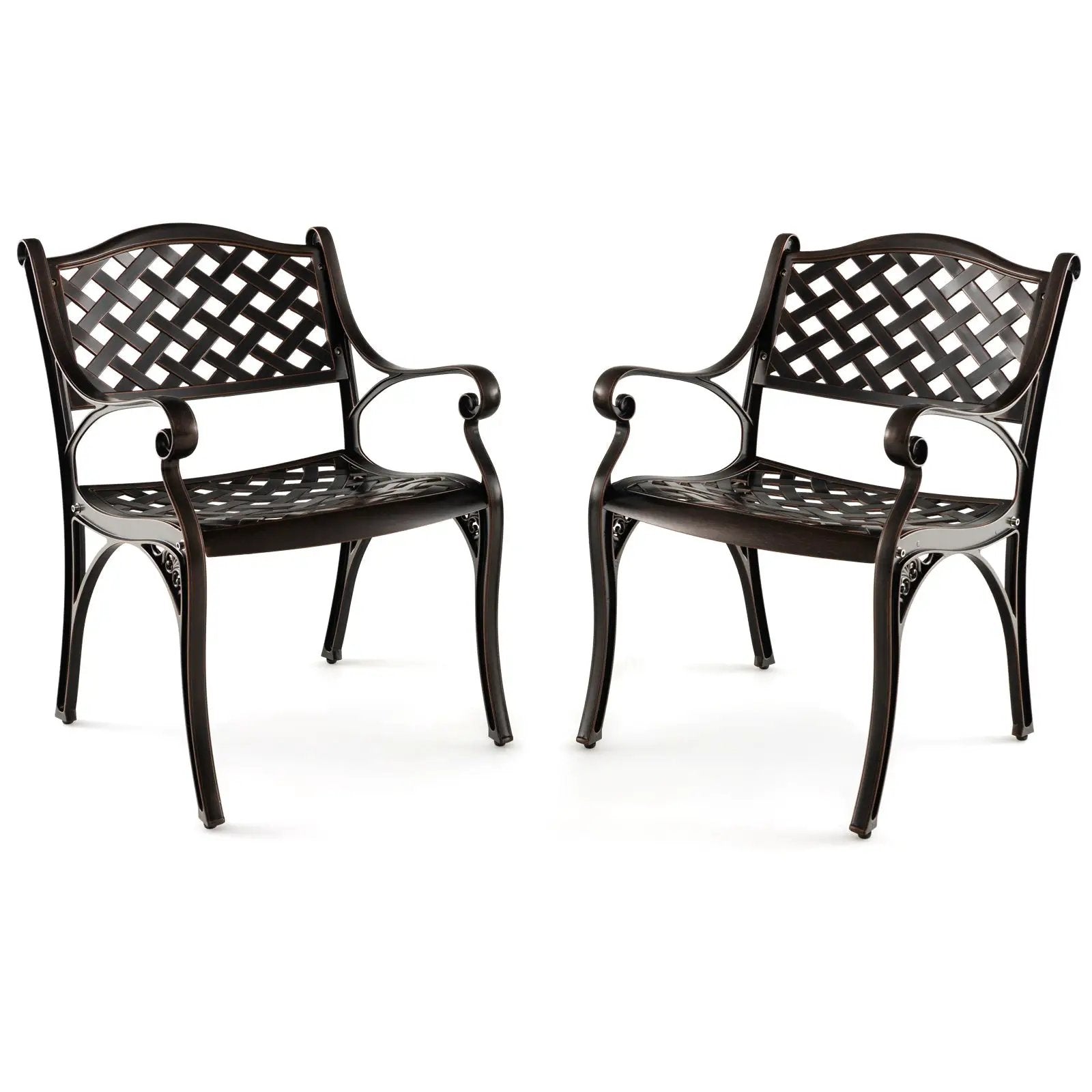 Cast Aluminum Patio Chairs Set of 2 Dining Chairs with Armrests Diamond Pattern-Bronze by DirectDeals