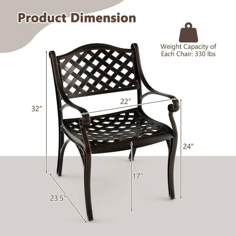Cast Aluminum Patio Chairs Set of 2 Dining Chairs with Armrests Diamond Pattern-Bronze by DirectDeals