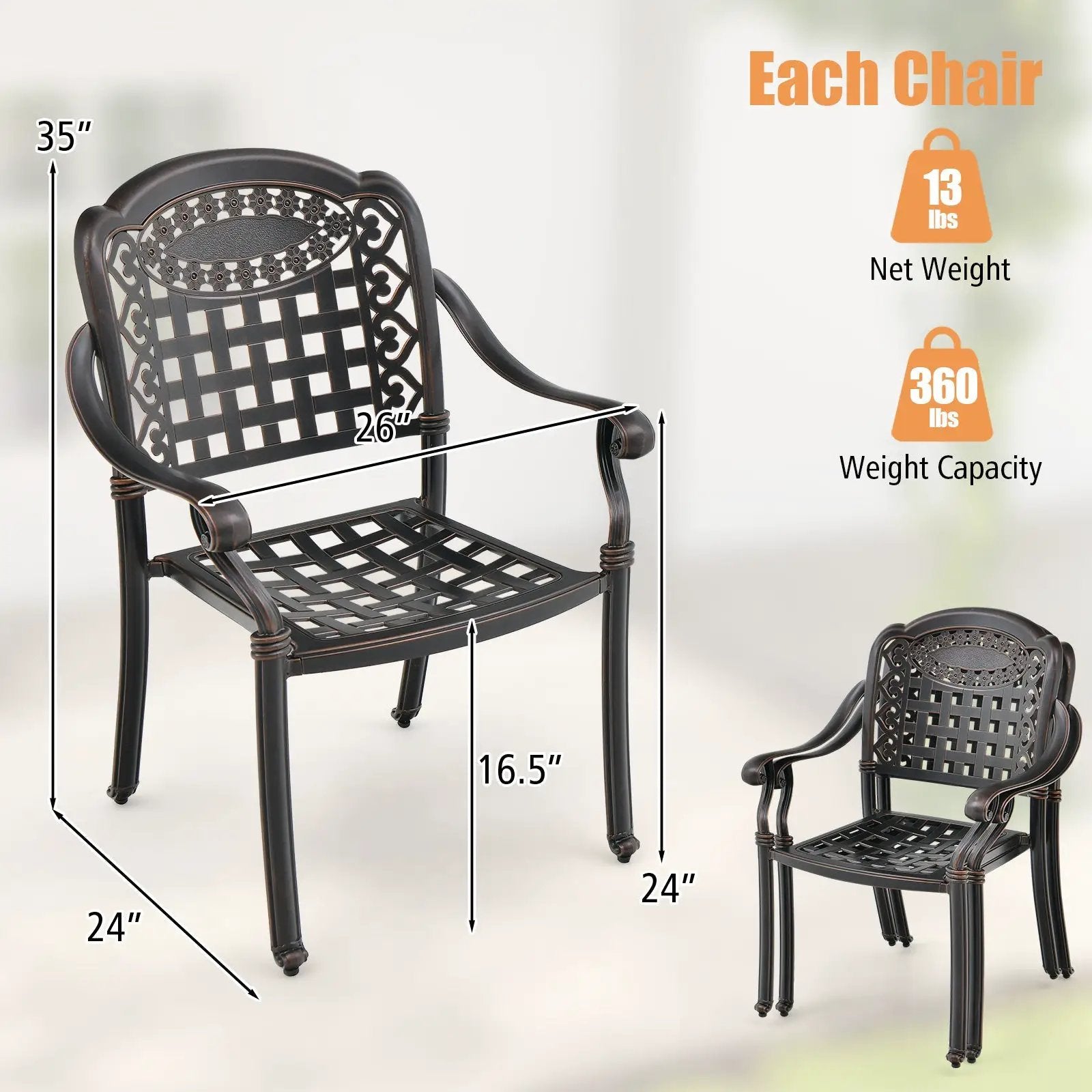 Cast Aluminum Patio Chairs Set of 2 with Armrests by DirectDeals