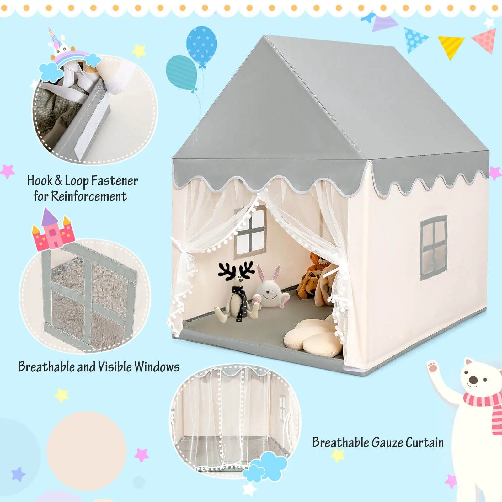 Kids Large Play Castle Fairy Tent with Mat by DirectDeals