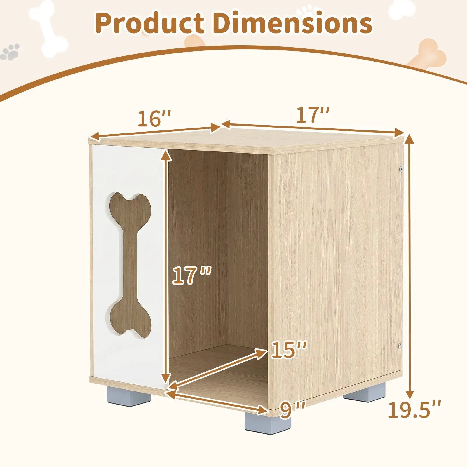 Cat Bed Side Table Wooden Cat Condo with Bone-shape Window and Thick Metal Legs-Natural by DirectDeals
