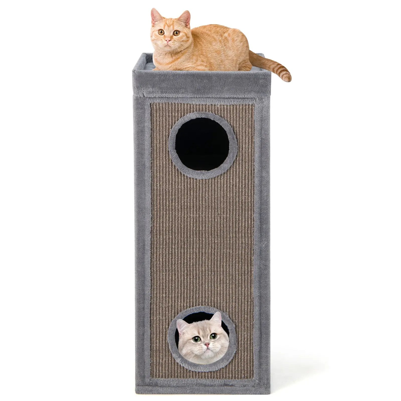 39 Inch Tall Cat Condo with Scratching Posts and 3 Hideaways and 4 Soft Plush Cushions by DirectDeals