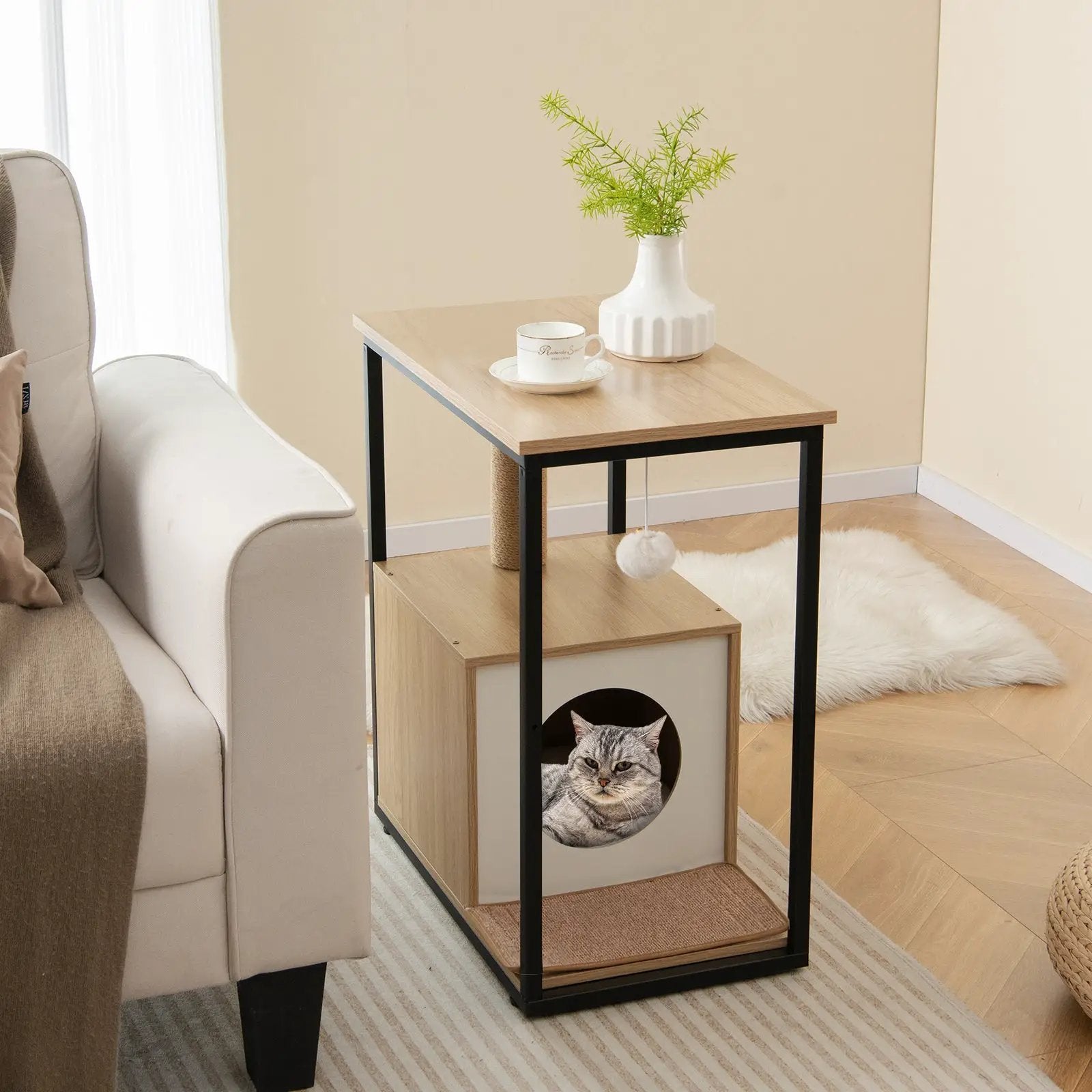 Cat Furniture End Table Cat House with Scratching Post by DirectDeals