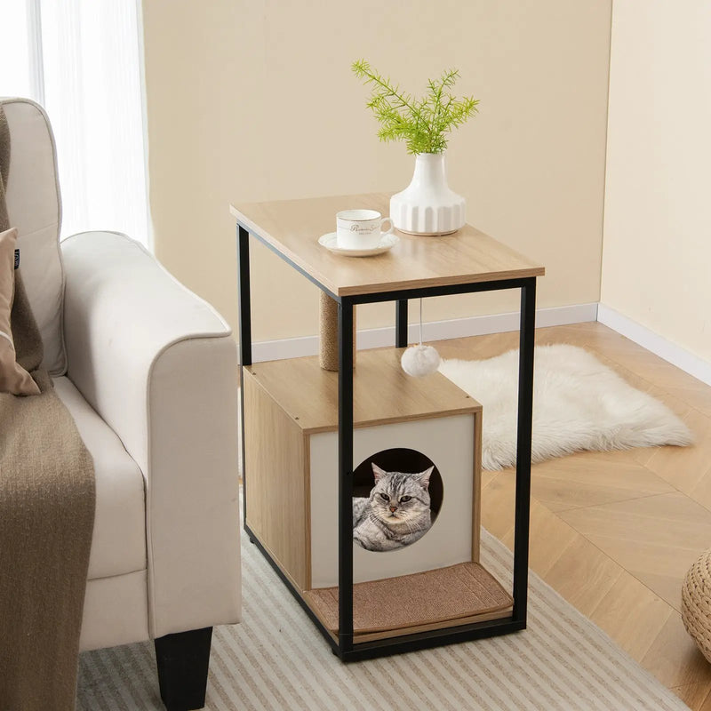 Cat Furniture End Table Cat House with Scratching Post by DirectDeals