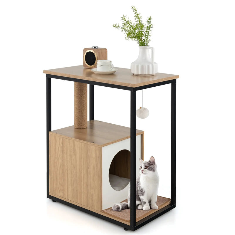 Cat Furniture End Table Cat House with Scratching Post by DirectDeals