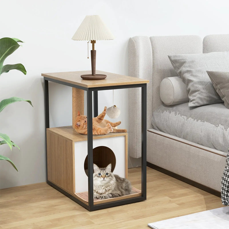 Cat Furniture End Table Cat House with Scratching Post by DirectDeals