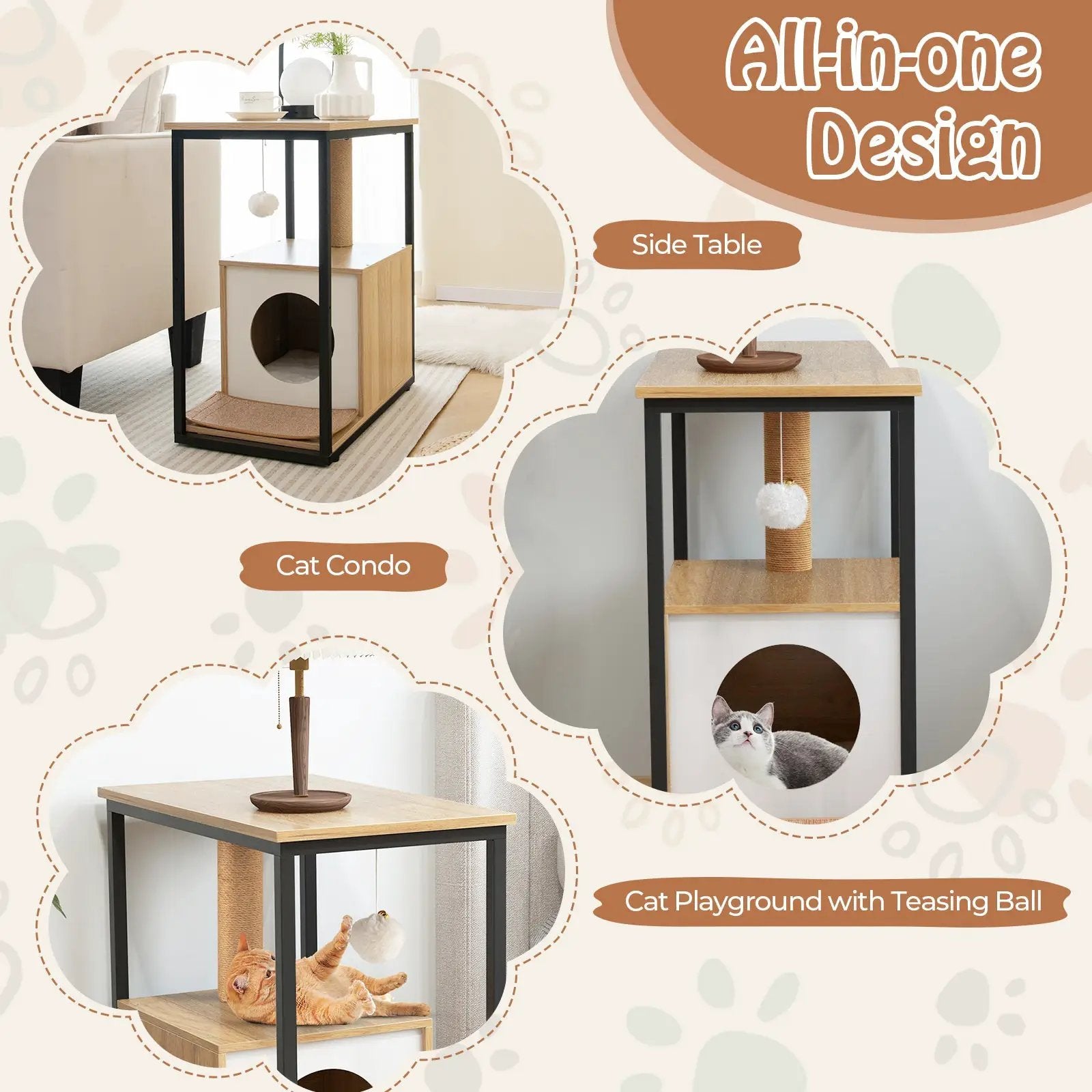 Cat Furniture End Table Cat House with Scratching Post by DirectDeals
