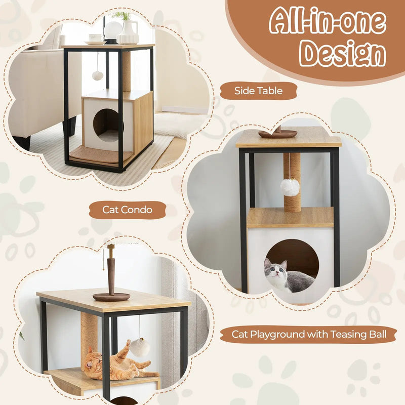 Cat Furniture End Table Cat House with Scratching Post by DirectDeals