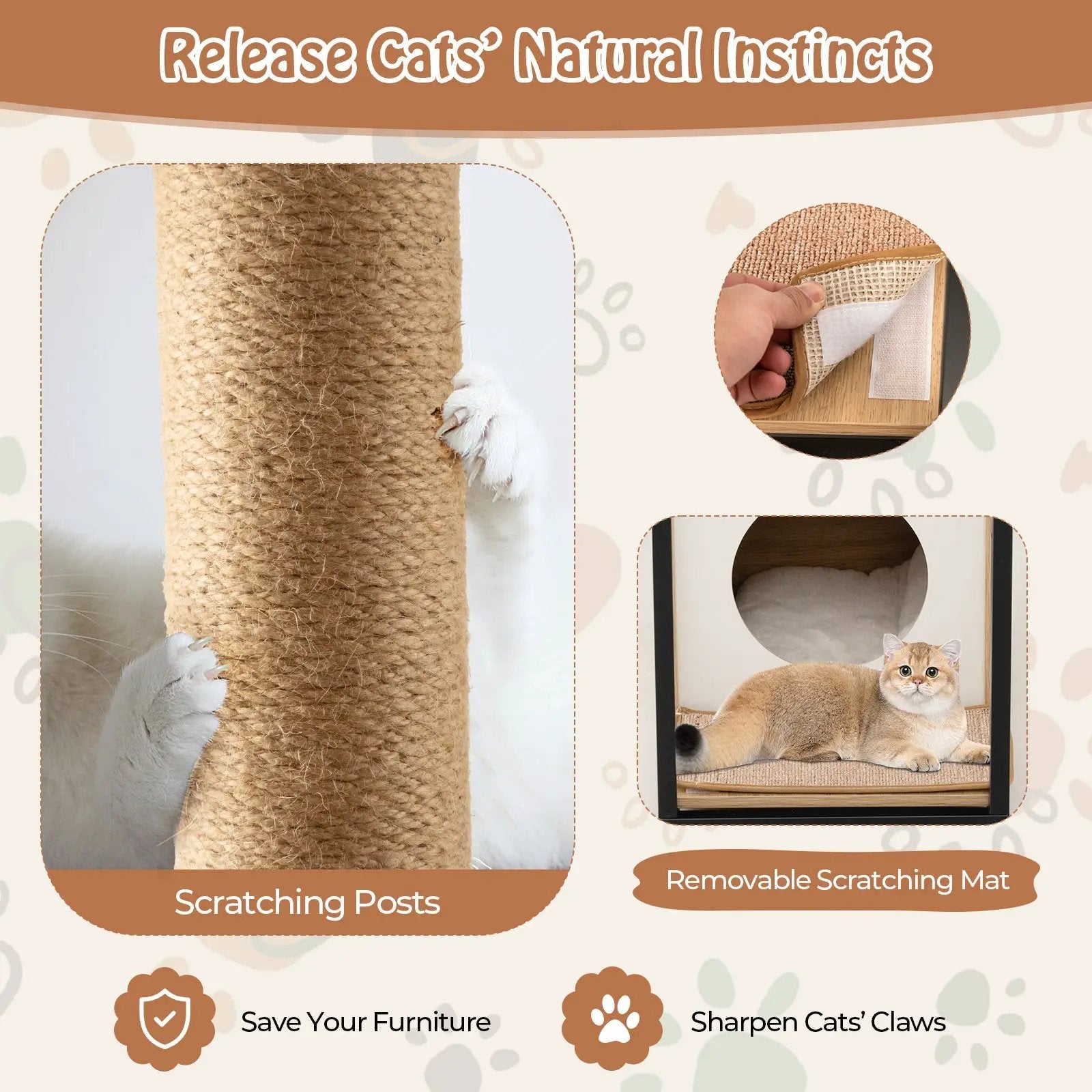 Cat Furniture End Table Cat House with Scratching Post by DirectDeals