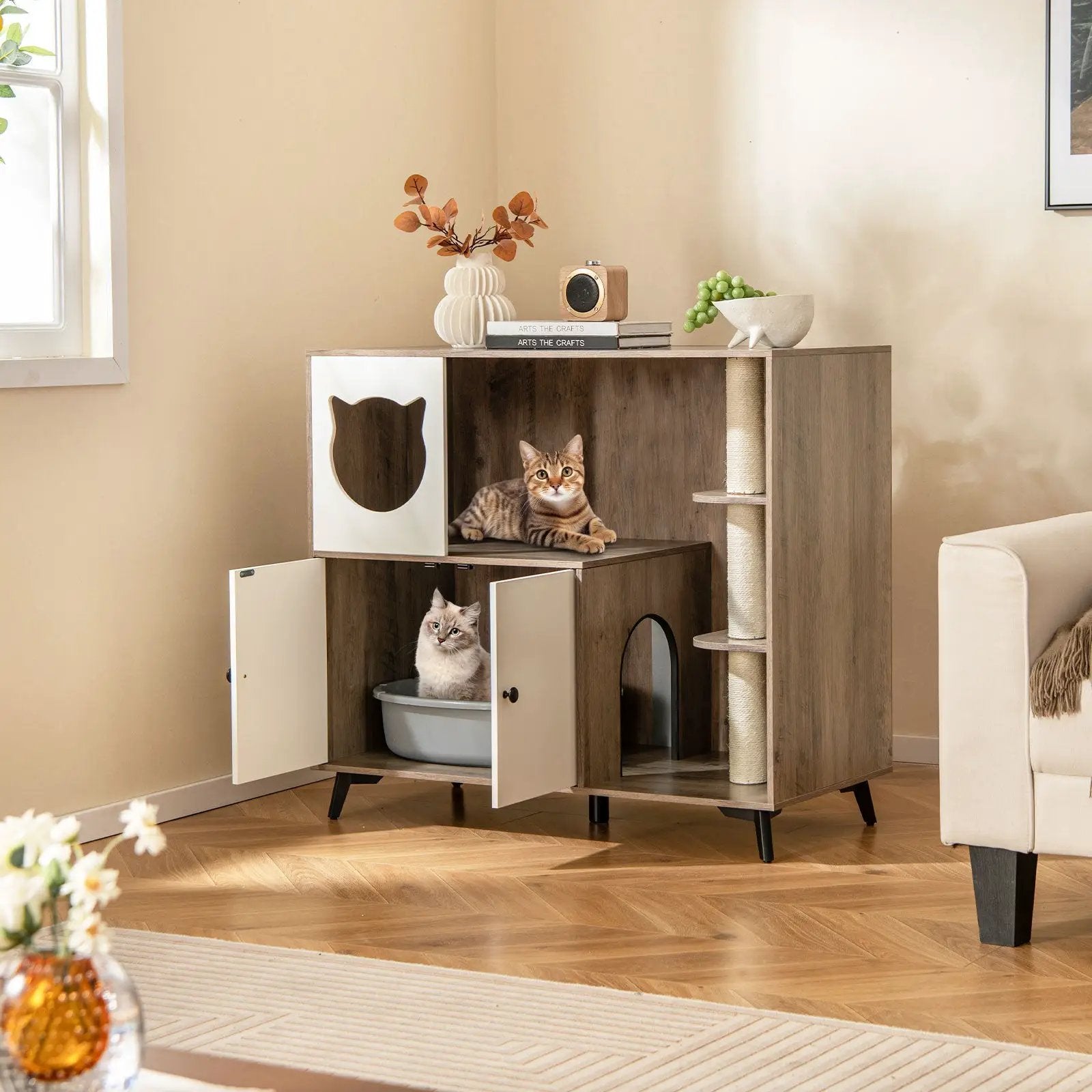 Cat Litter Box Enclosure with Scratching Posts and Platform by DirectDeals