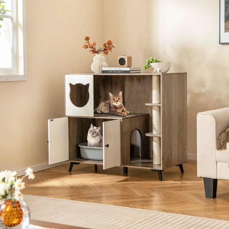 Cat Litter Box Enclosure with Scratching Posts and Platform by DirectDeals