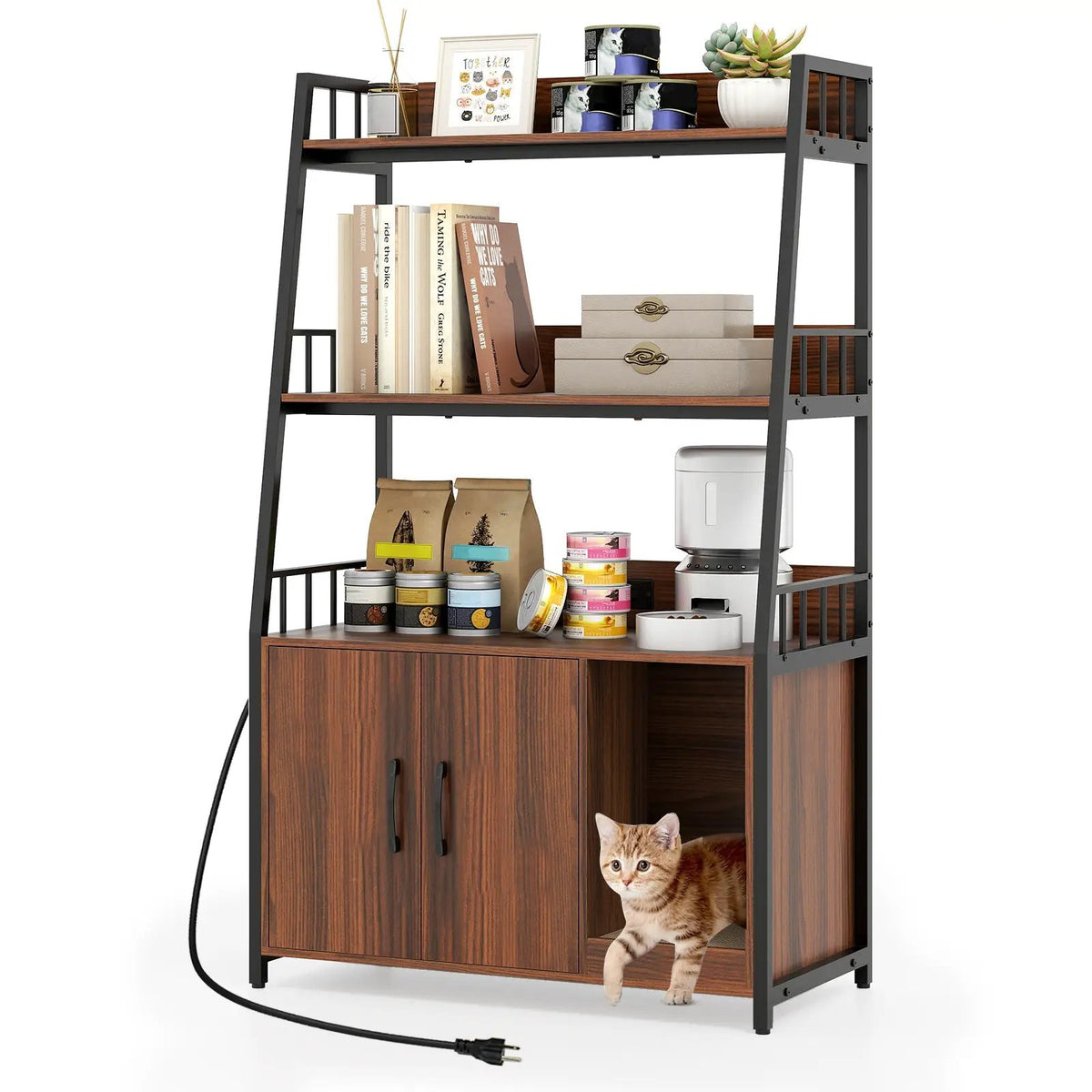 Cat Litter Box Enclosure with Storage Shelves and Scratching Pad, photo 9 of 24