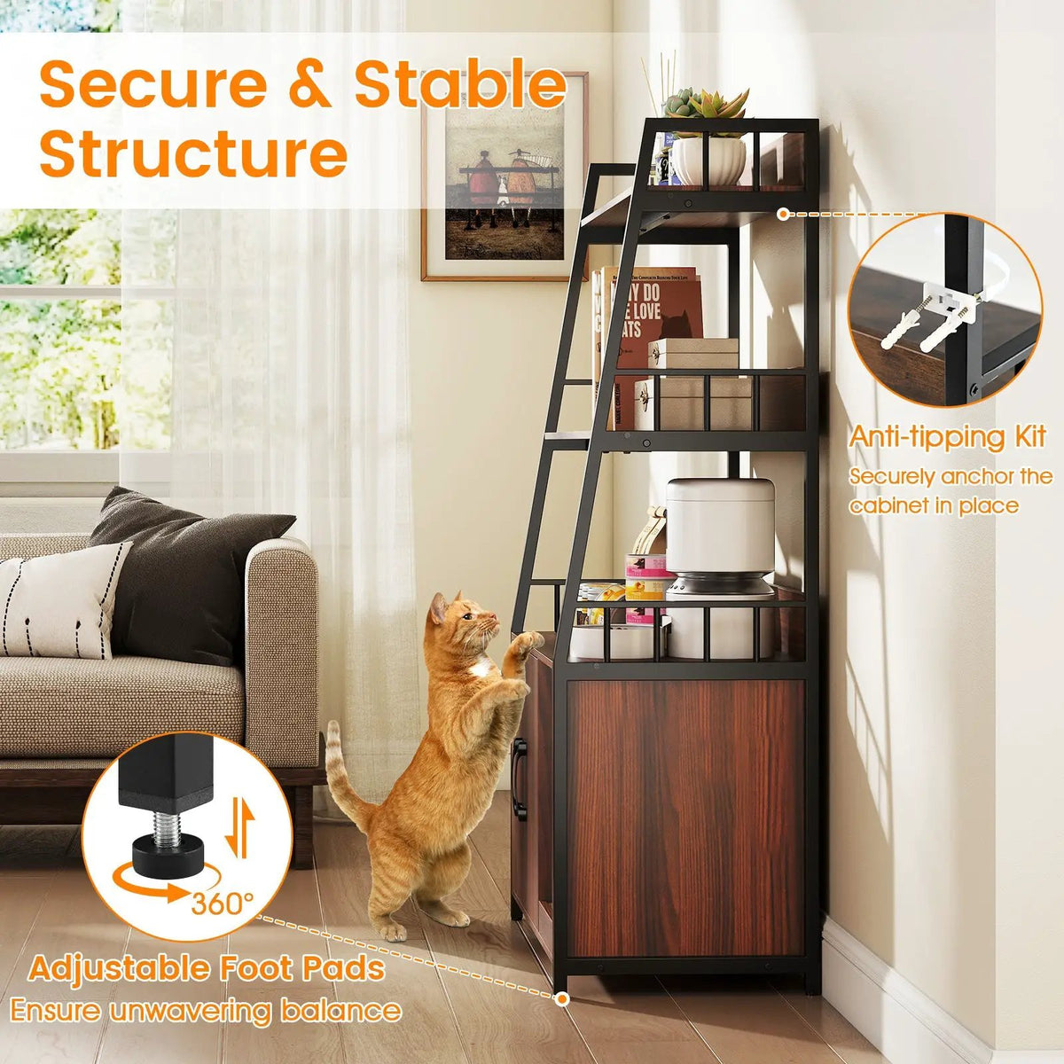 Cat Litter Box Enclosure with Storage Shelves and Scratching Pad, photo 19 of 24