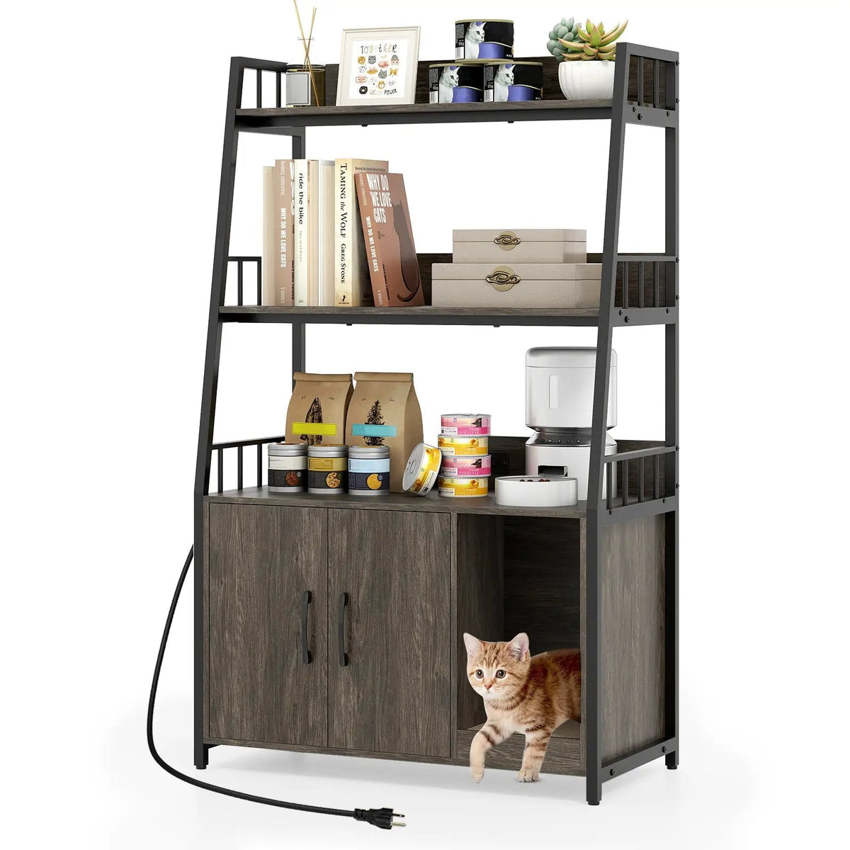 Cat Litter Box Enclosure with Storage Shelves and Scratching Pad, photo 7 of 24