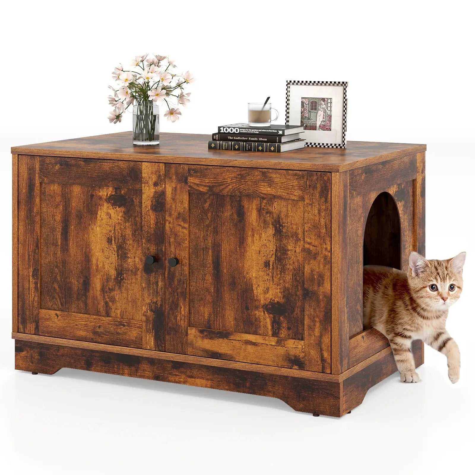 Cat Litter Box Enclosure Furniture Indoor Wooden Cat House End Side Table Nightstand by DirectDeals