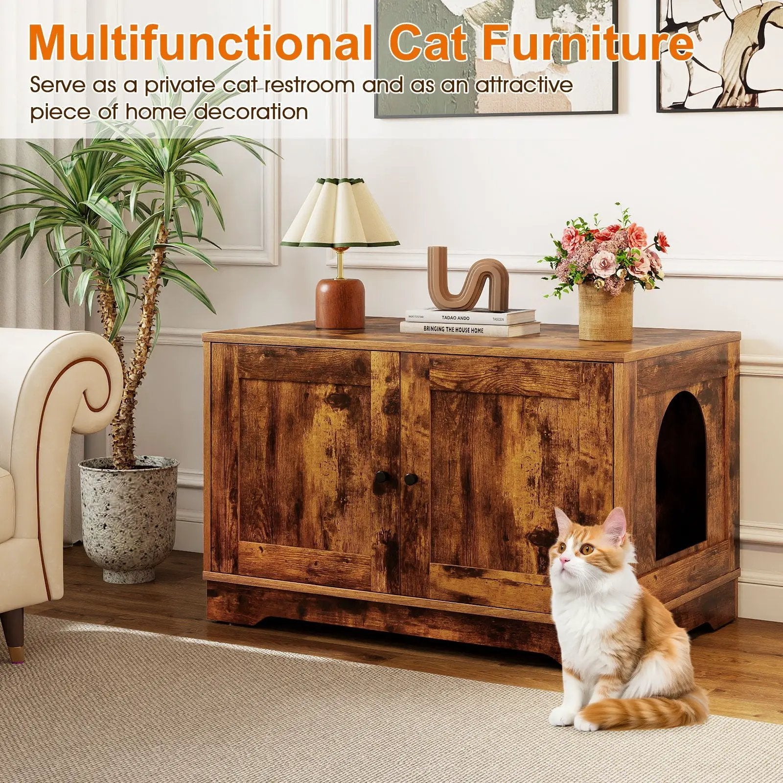 Cat Litter Box Enclosure Furniture Indoor Wooden Cat House End Side Table Nightstand by DirectDeals