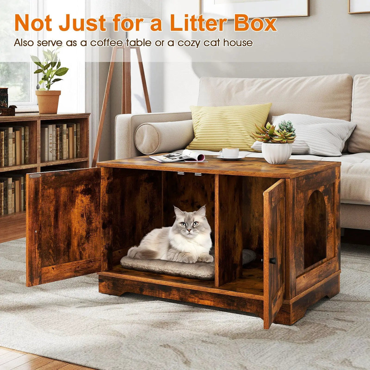Cat Litter Box Enclosure Furniture Indoor Wooden Cat House End Side Table Nightstand, photo 18 of 24