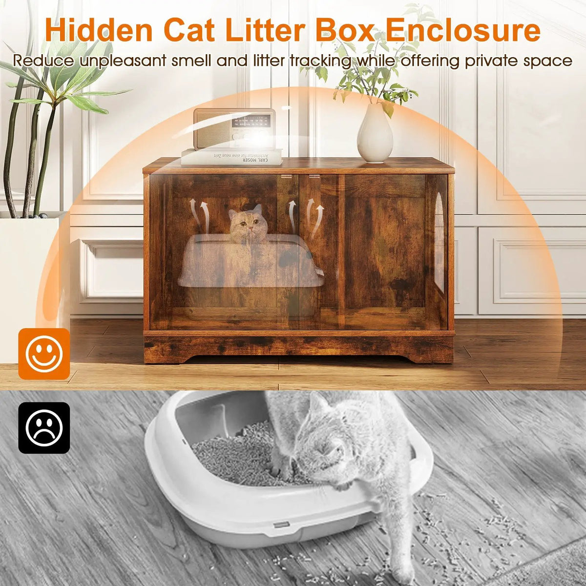 Cat Litter Box Enclosure Furniture Indoor Wooden Cat House End Side Table Nightstand, photo 21 of 24