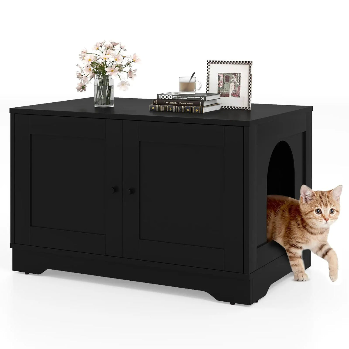 Cat Litter Box Enclosure Furniture Indoor Wooden Cat House End Side Table Nightstand, photo 4 of 24