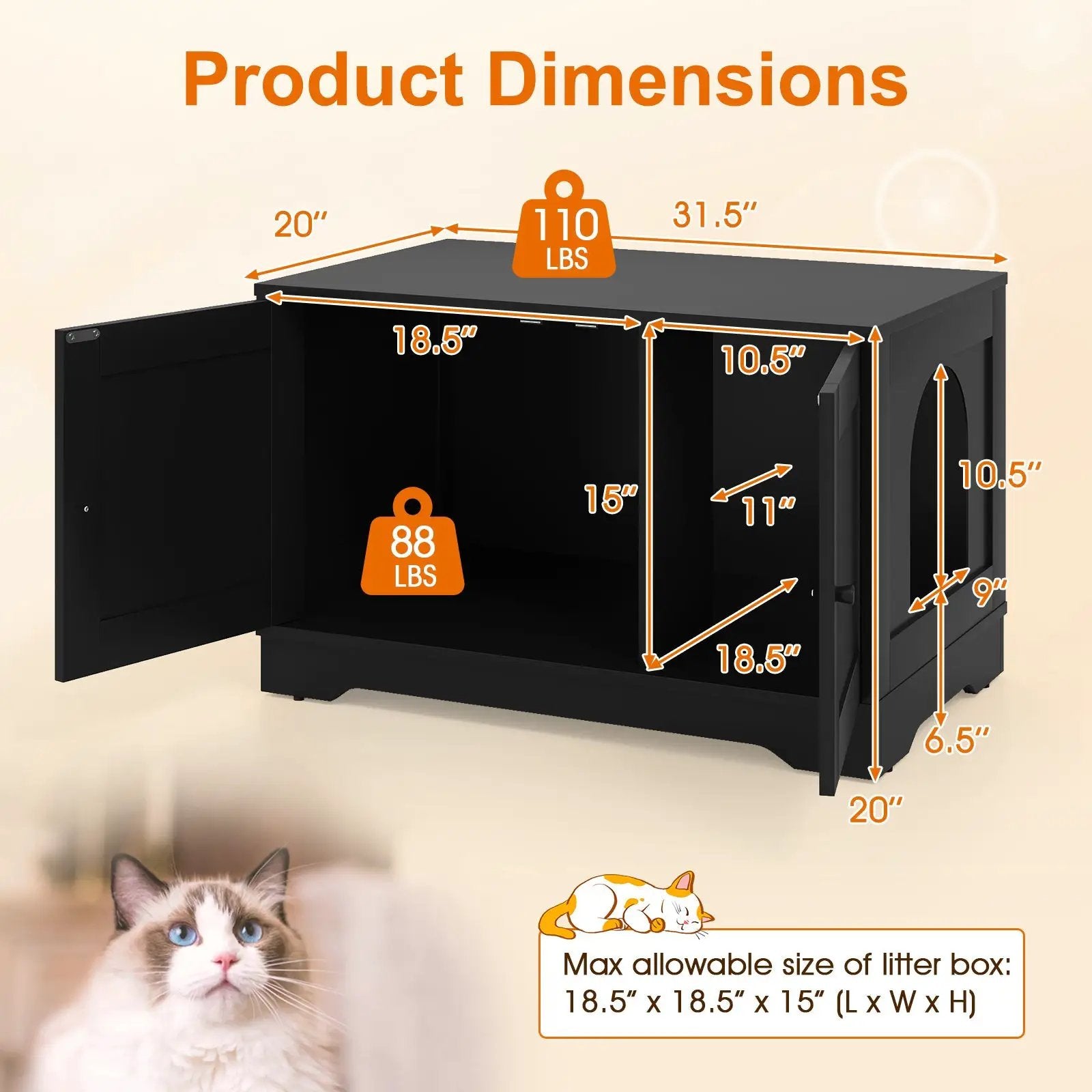 Cat Litter Box Enclosure Furniture Indoor Wooden Cat House End Side Table Nightstand by DirectDeals