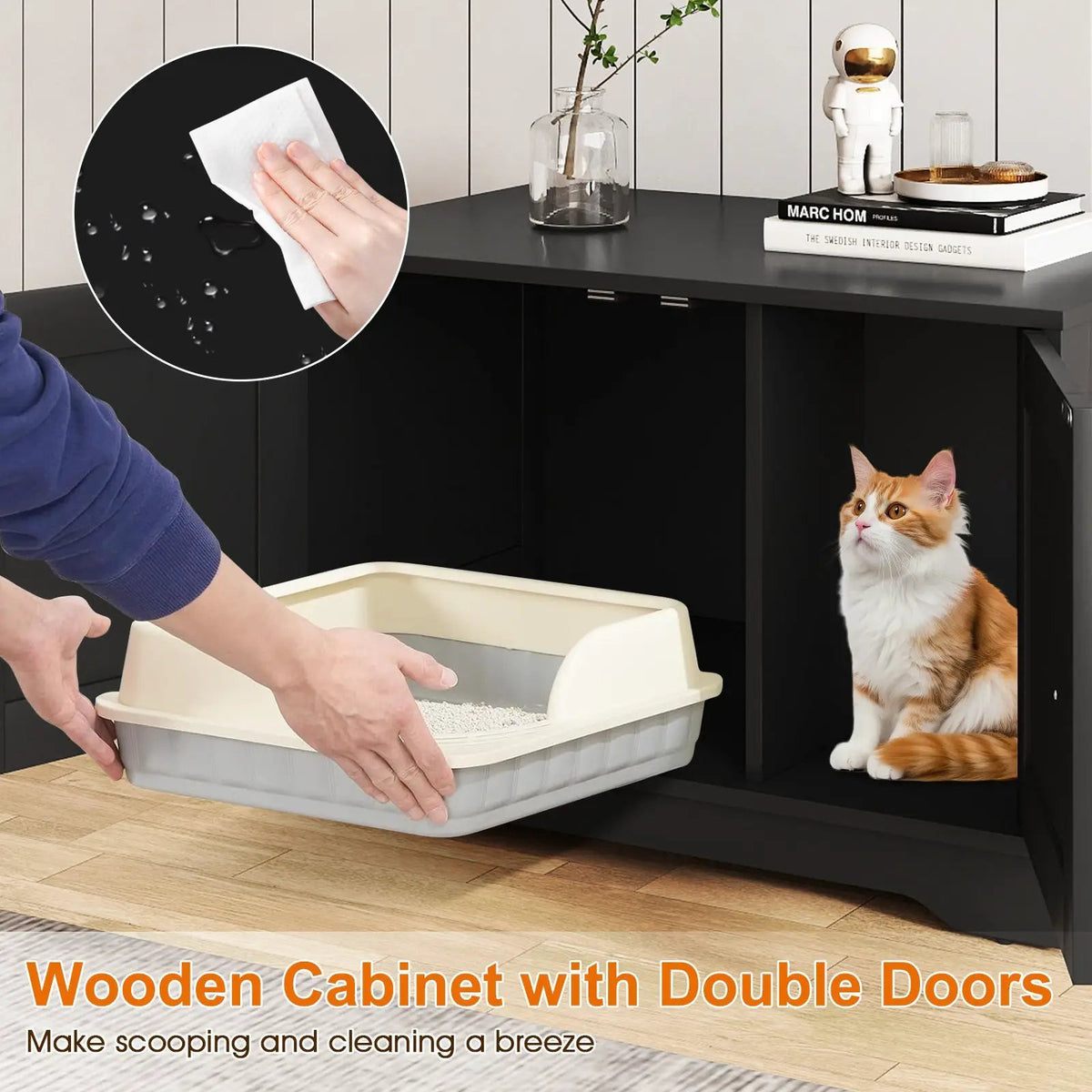 Cat Litter Box Enclosure Furniture Indoor Wooden Cat House End Side Table Nightstand, photo 23 of 24