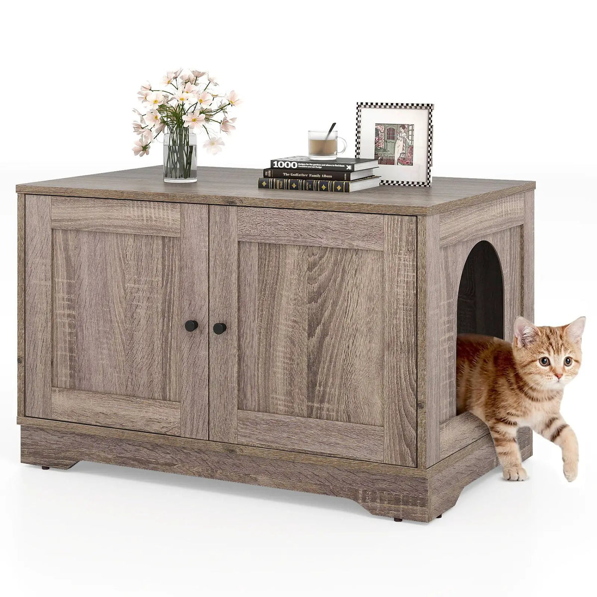 Cat Litter Box Enclosure Furniture Indoor Wooden Cat House End Side Table Nightstand, photo 6 of 24