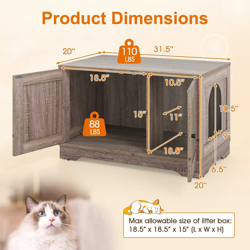 Cat Litter Box Enclosure Furniture Indoor Wooden Cat House End Side Table Nightstand by DirectDeals