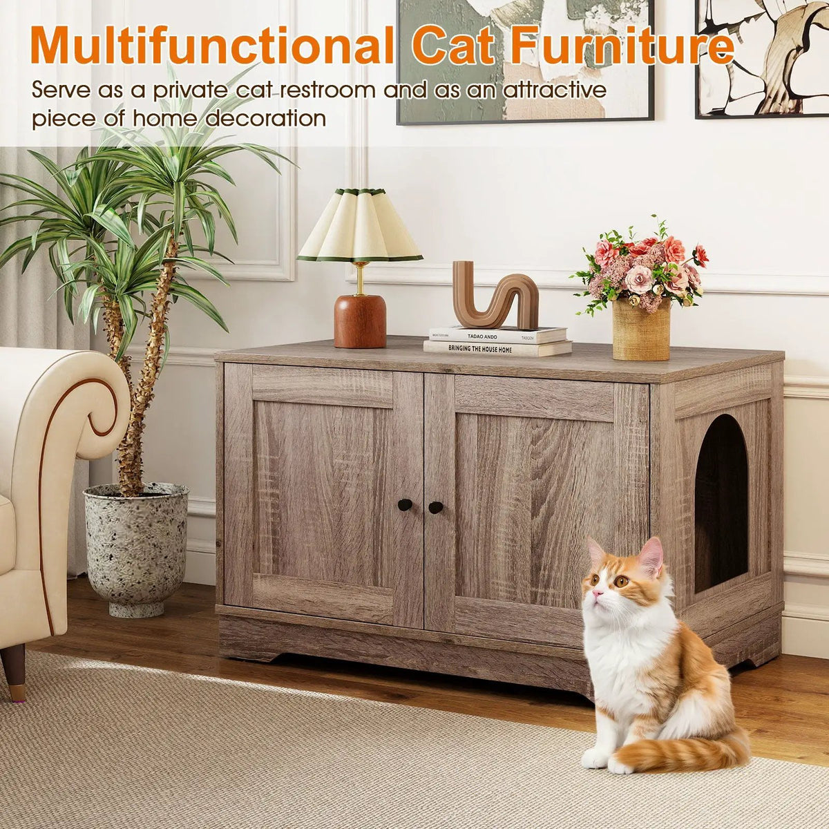 Cat Litter Box Enclosure Furniture Indoor Wooden Cat House End Side Table Nightstand, photo 14 of 24