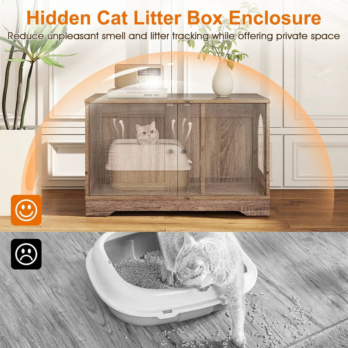 Cat Litter Box Enclosure Furniture Indoor Wooden Cat House End Side Table Nightstand, photo 19 of 24
