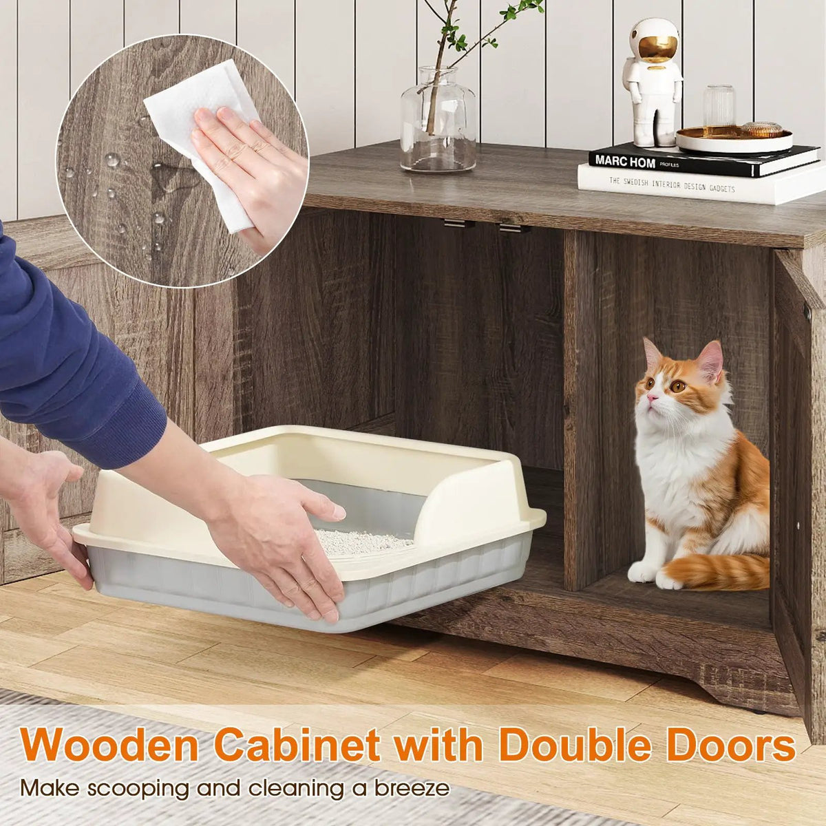 Cat Litter Box Enclosure Furniture Indoor Wooden Cat House End Side Table Nightstand, photo 22 of 24