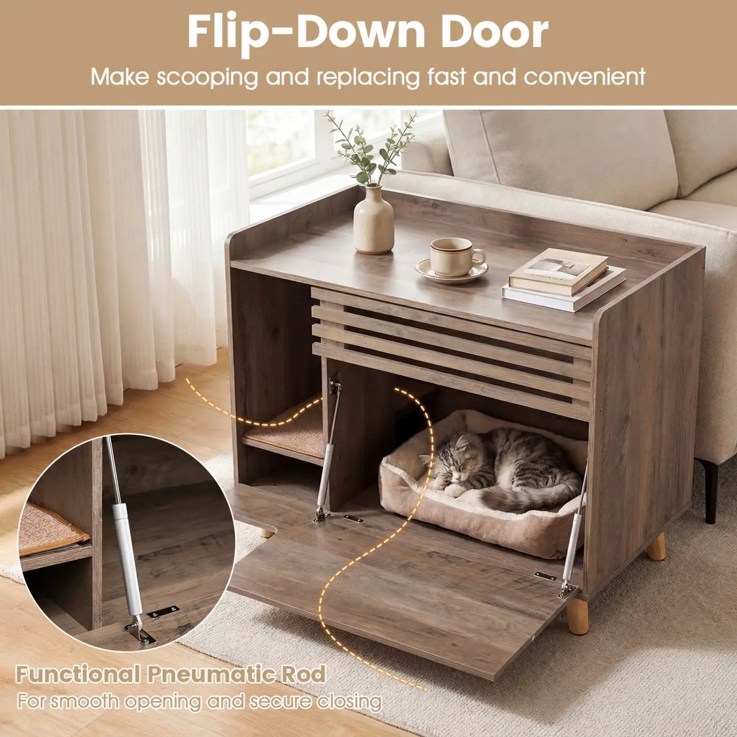 Cat Litter Box Enclosure with Flip-down Opening Door and Scratching Mat by DirectDeals