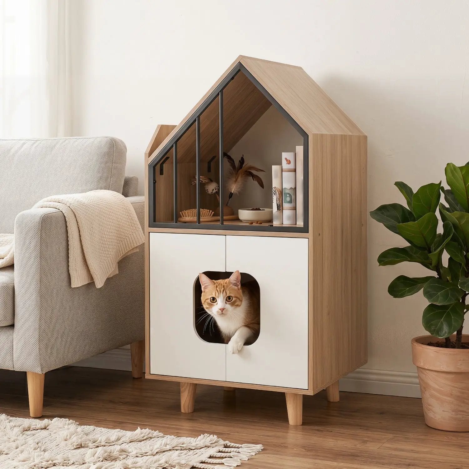 Cat Litter Box Enclosure with Shelf and Double Doors by DirectDeals