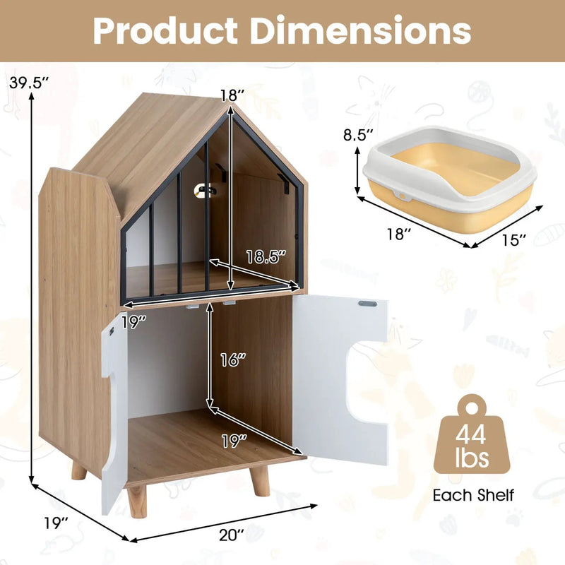 Cat Litter Box Enclosure with Shelf and Double Doors by DirectDeals