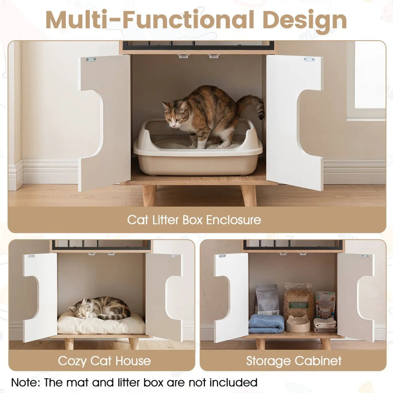 Cat Litter Box Enclosure with Shelf and Double Doors by DirectDeals