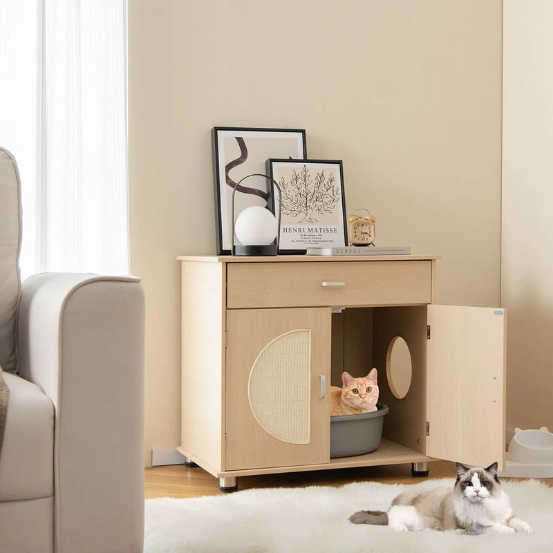 Cat Litter Box Enclosure with Sisal Scratching Doors and Storage-Natural by DirectDeals