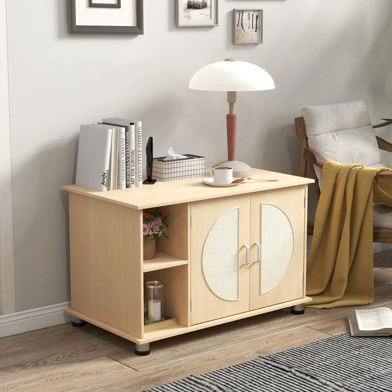 Cat Litter Box Enclosure with Sisal Scratching Doors and Adjustable Metal Feet-Natural by DirectDeals