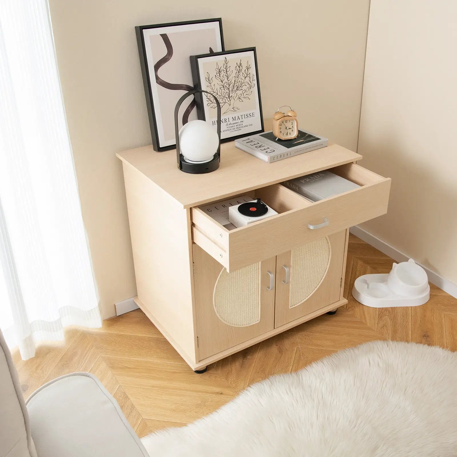 Cat Litter Box Enclosure with Sisal Scratching Doors and Storage-Natural by DirectDeals