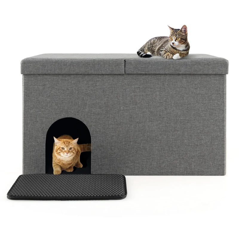 Cat Litter Box Enclosure Hidden Furniture with Urine Proof Litter Mat by DirectDeals