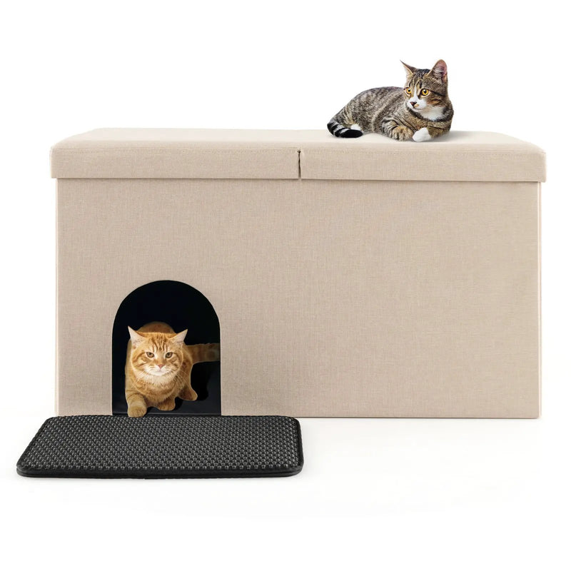 Cat Litter Box Enclosure Hidden Furniture with Urine Proof Litter Mat by DirectDeals