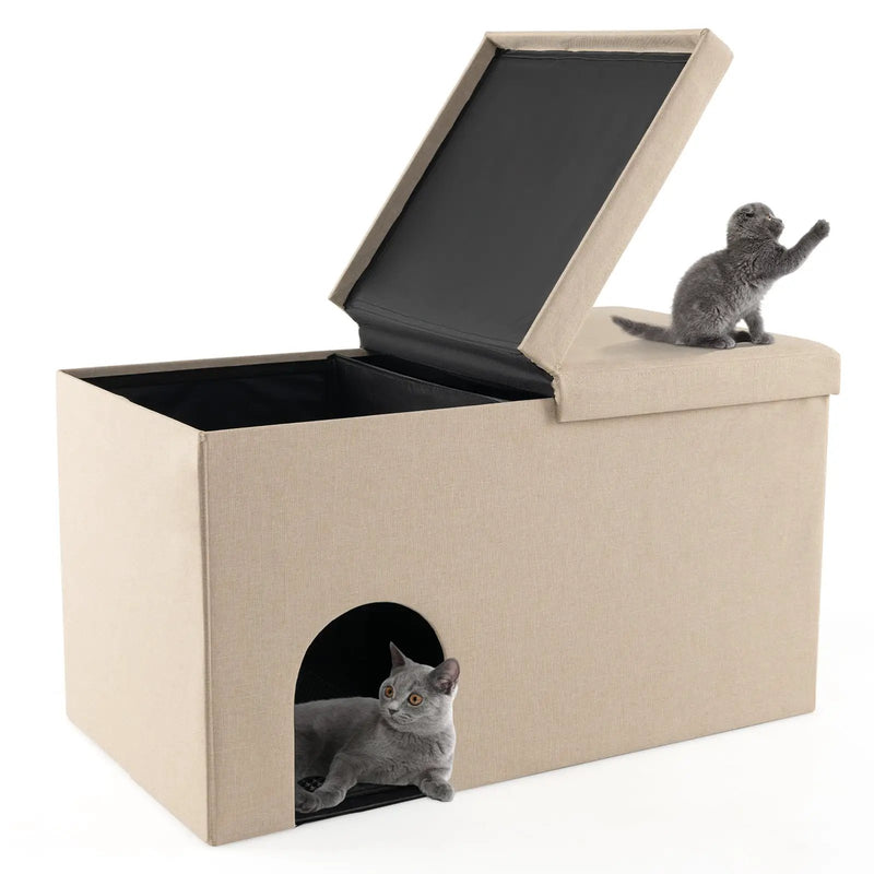 Cat Litter Box Enclosure Hidden Furniture with Urine Proof Litter Mat by DirectDeals