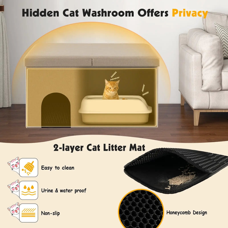 Cat Litter Box Enclosure Hidden Furniture with Urine Proof Litter Mat by DirectDeals