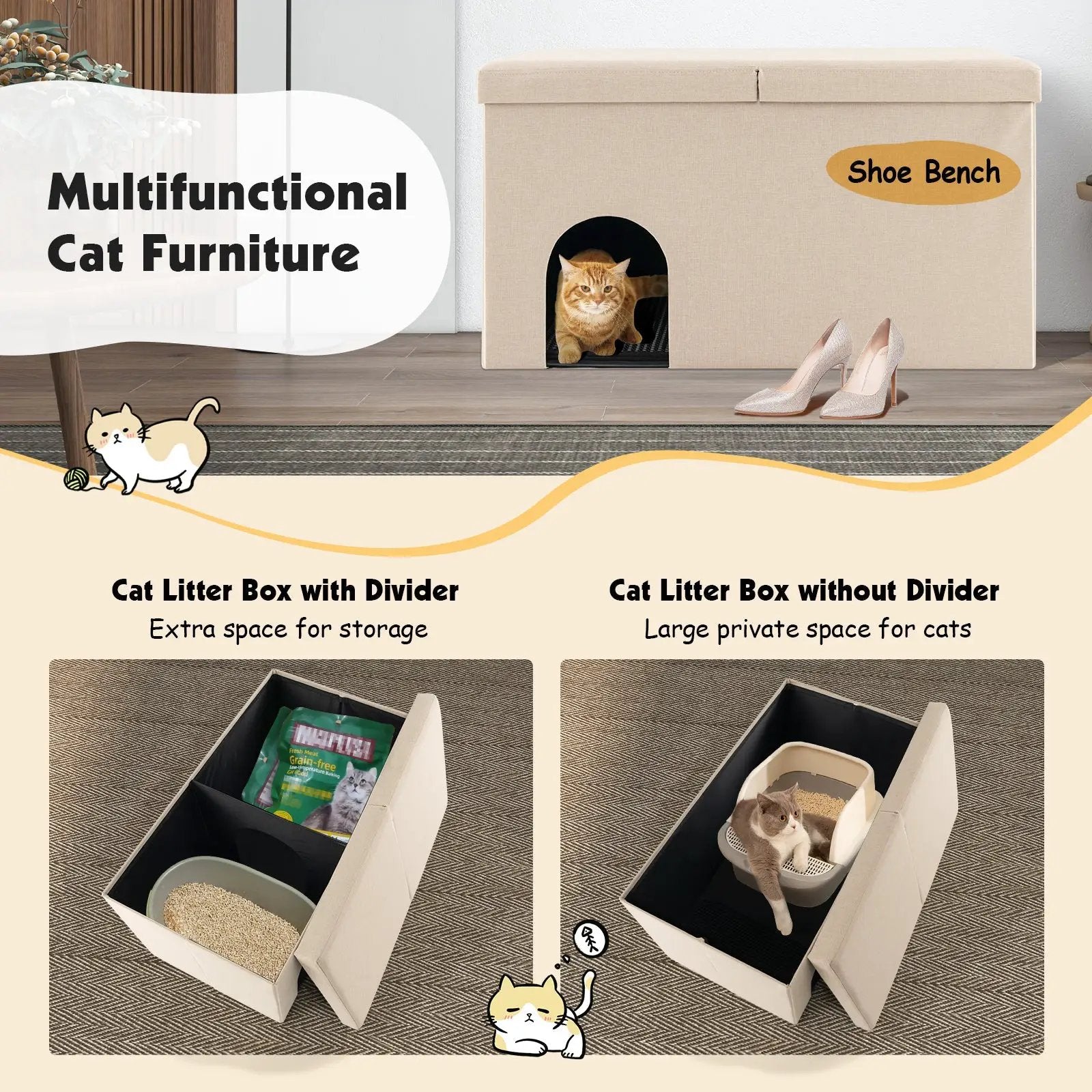 Cat Litter Box Enclosure Hidden Furniture with Urine Proof Litter Mat by DirectDeals