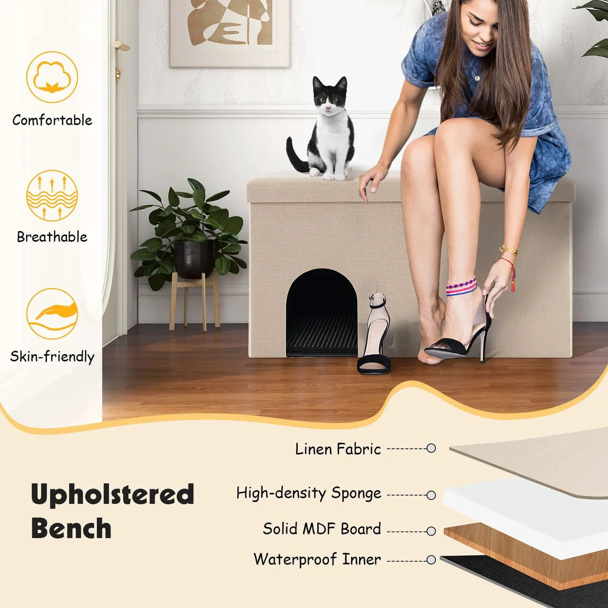 Cat Litter Box Enclosure Hidden Furniture with Urine Proof Litter Mat, photo 8 of 9