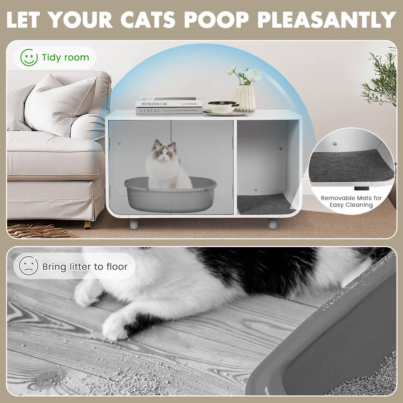 Cat Litter Box Enclosure Furniture with Removable Mat by DirectDeals