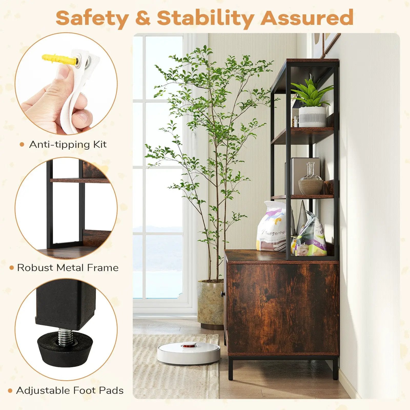 57 Inches Cat Litter Box Enclosure with Storage and Removable Scratcher by DirectDeals